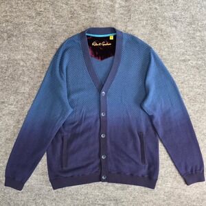 Robert Graham Cardigan Men XL Blue Fade Diamond Knit Button Down Grandpa Sweater